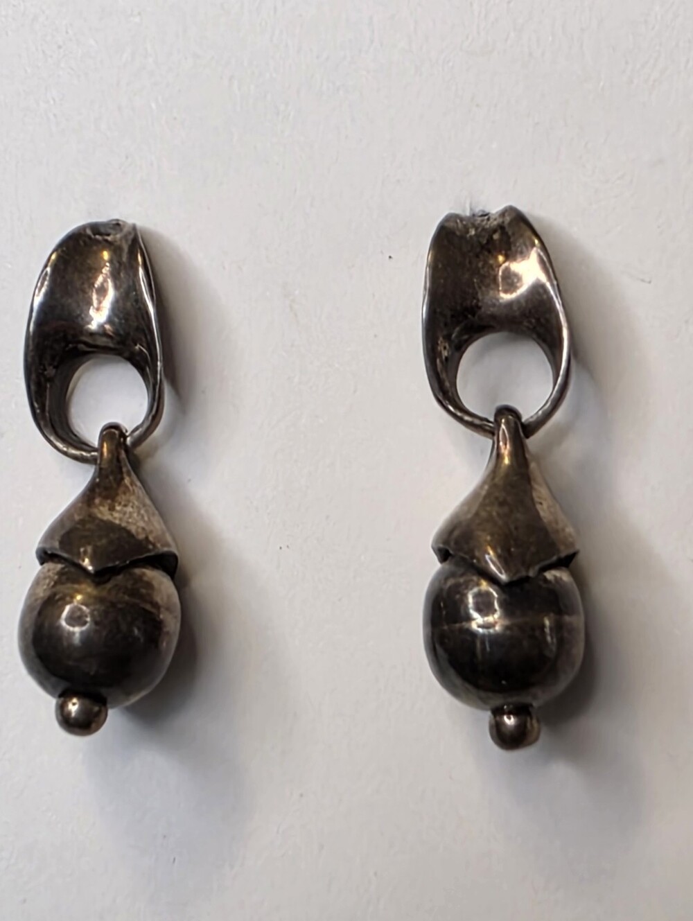 Vintage Complete Handcrafted 925 Sterling Silver Acorn Bell Dangle Drop Earrings